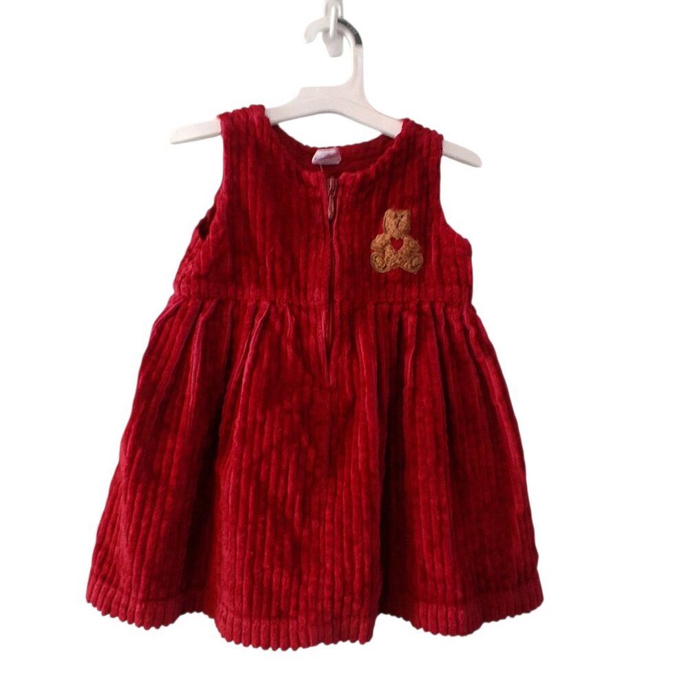 Baby Gap vintage dress 18-24 months red corduroy teddy bear Holiday '99